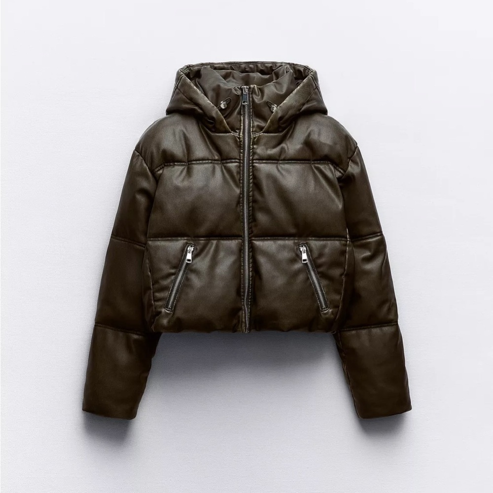 NWT Faux Leather Zara Women's Cropped Puffer Jacket